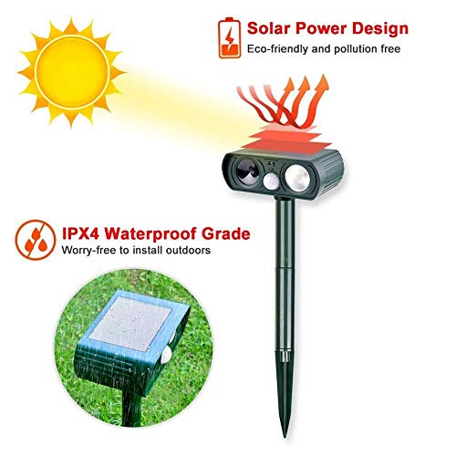 Humutan Dog Repellent, Outdoor Solar Powered Animal Chasing Deterrent, Waterproof Ultrasonic Repeller with Motion Sensor and Flashing Lights