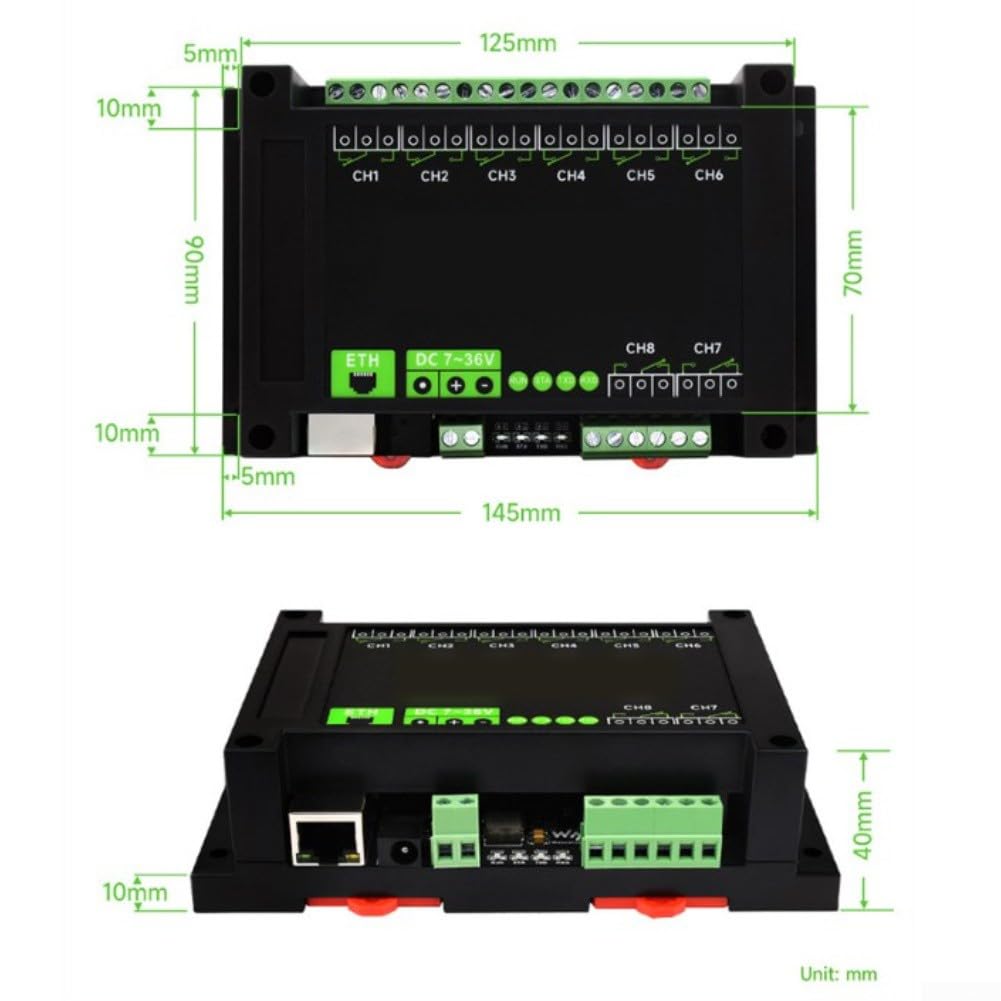Modulo relè Ethernet a 8 canali con per MODBUS TCP/UDP, per isolamento POE e optoaccoppiatore, 10 A 250 V AC, per guida DIN, automazione industriale, controllo di motori e valvole (B)