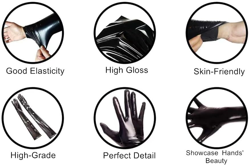 Women's Shiny Long Gloves Faux Leather Wet Look Arm Length Gloves for Ladies - Image 7