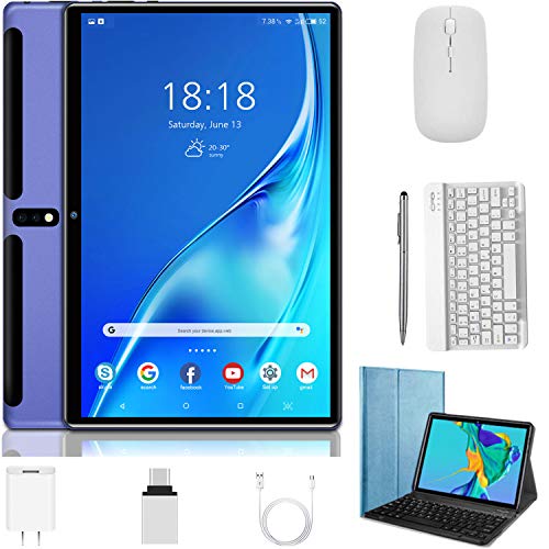 2 in 1 Tablet 10 Inch Android 9.0 Pie Tablets with Keyboard 128GB Expand 4GB RAM 64GB ROM | Dual 4G | WiFi | GPS | 8000mAh | 8MP Camera, Google GMS Certified Tablet PC (Blue)