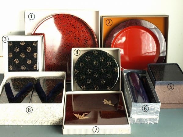 津軽塗　七子塗　伝統工芸 漆器 盆 銘々皿 セット Amazon.co.jp: 伝統工芸津軽塗8点セット まとめて 唐塗 七々子塗 紋紗