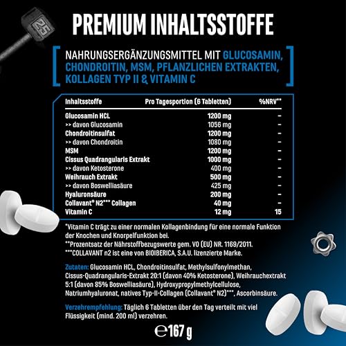 Joint Essentials – Hochdosiertes Gelenk-Supplement mit Collavant® N2 Typ-II-Kollagen – Glucosamin + Chondroitin + MSM + Hyaluronsäure + Vitamin C + Cissus + Weihrauch – 180 Tabletten