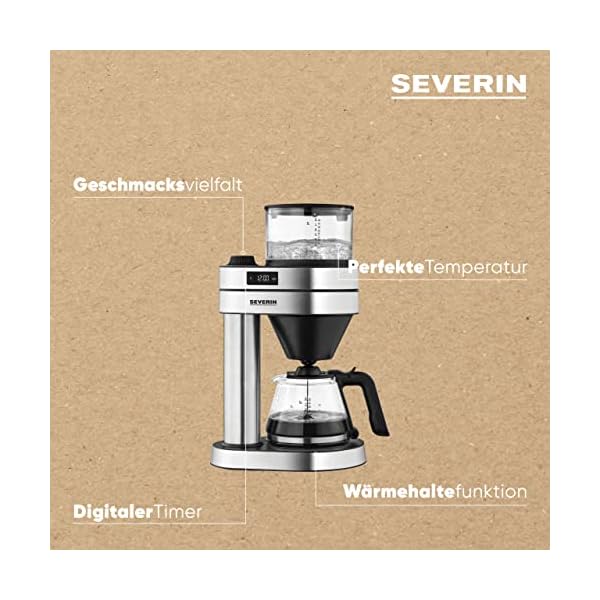 SEVERIN Filterkaffeemaschine "Caprice", wie von Hand aufgebrüht mit dem Kaffeebereiter für bis zu 8 Tassen, Kaffeemaschine mit Timer, Edelstahl-gebürstet/schwarz-matt, KA 5760 – Bild 5