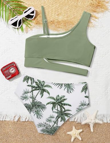 Image of Queenstyle Girls Swimsuits Bikini Set Kids Cutout Bathing Suit Bikini Top Two Piece Girls' Swimwear