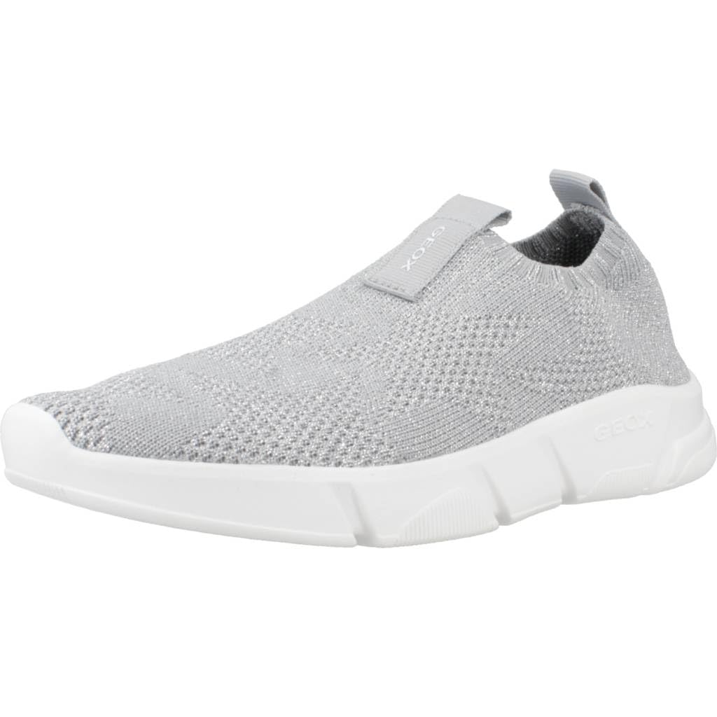 Geox Girls J Aril Sneakers, Silver, 6 UK