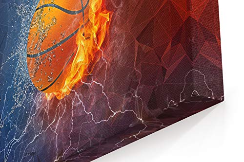 Basketball Canvas Wall Art, Cool Sport Ball On Fire And Water Abstract Giclee Print Home Decor Ready To Hang, 12X12 Inch #TOP1