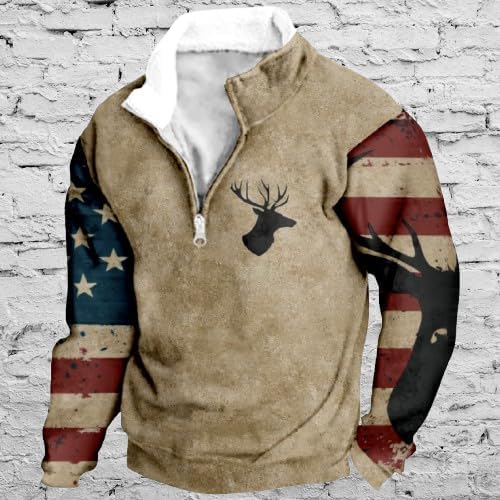 Aztec Ethnic Hoodies For Men Tribe Graphic 1/4 Zip Collared Pullover Vintage Big and Tall Casual Sweatshirts - Image 2