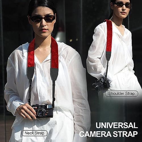 Padwa Lifestyle Alça de câmera de veludo – Tiras de câmera de cabeça de couro bovino de flor integra