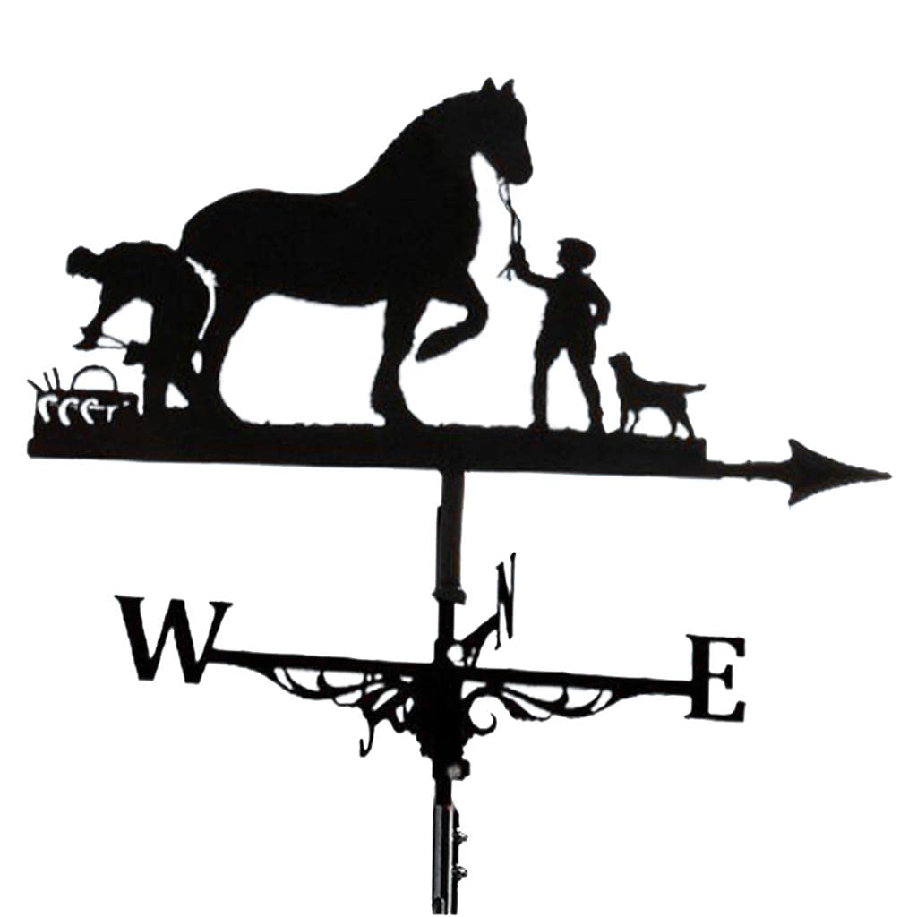 Fenteer Horse Weathervane 29.5" Weather Vane Retro Farm Scene Weathervane Professional Measuring Tools Patio Yard Decoration,