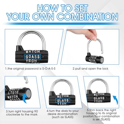 Image of 4 Pcs 5 Letter Combination Lock Heavy Duty Gym Locker 5 Digit Word Escape Room Locks Keyless Resettable Metal Lock for College Gym Toolbox Hasp Cabinet