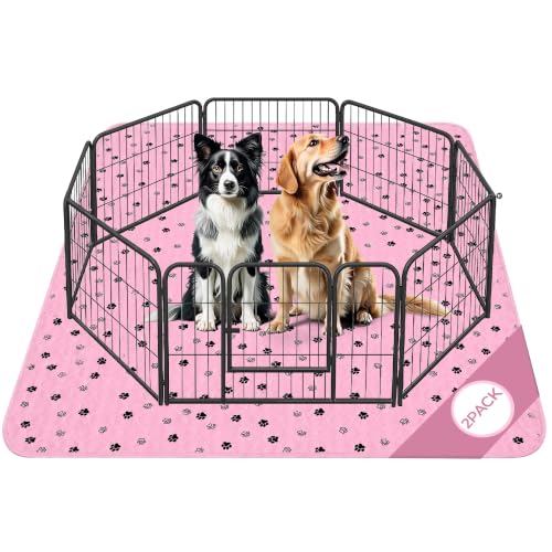 Image of Fostanfly Washable Pee Pads for Dogs, 2 Pack 63 inchx63 inch Training Pads, Pink | Machine Washable & Reusable pee pads, Strong Absorbency, Leak-Proof & Waterproof, Non-Slip, Playpen, Dog Whelping, Crate