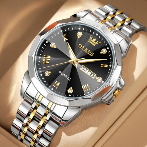 Image of OLEVS Watch for Men Diamond Casual Analog Roman Quartz Stainless Steel Waterproof Luminous Date Calendar Luxury Gifts Wrist Watch