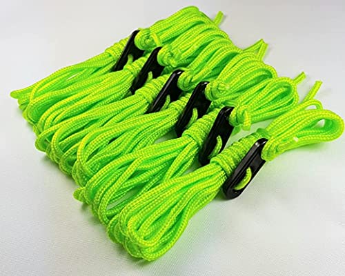 ESW LEISURE Guyline Ropes 6 Pack For Tents Awning Camping Strong Lightweight Paracord Guy Rope With Tensioner Guy Lines Fishing Umbrella Shelter Caravan Gazebo (Flourescent Green - Image 2