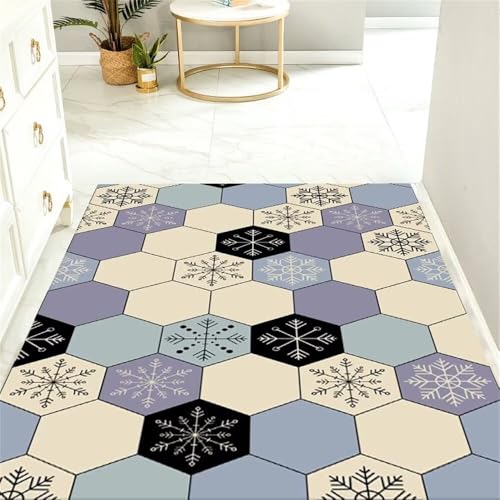 Tapis géométrique hexagonal violet grand format doux salon