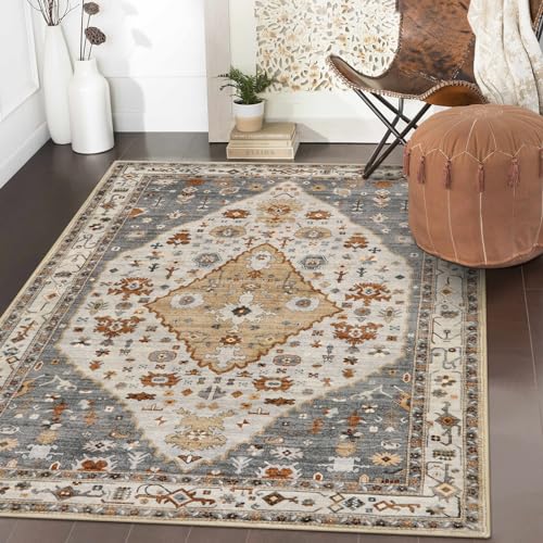 Lahome 3x5 Rugs for Entryway, Machine Washable Kitchen Area Rug Non Slip Bedroom Rug, Oriental Vintage Soft Kid Pet Friendly Printed Indoor Throw Carpet for Bedside Bathroom Decor, Gold 3' x