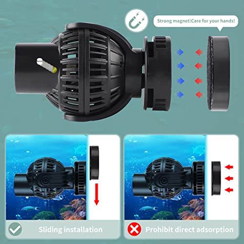 EXLECO Aquarium Strömungspumpe Wavemaker 6000L/H 8W Umwälzpumpe Magnet Wellenpumpe WAVE MAKER 360 ° schwenkbar für 80~100cm Süß- und Salzwasseraquarien Schwarz