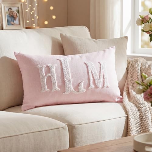 Easycosy Custom Embroidered Monogram PillowPersonalized Couples Name Wedding Decorative Throw PillowsCustomized Pillow Case for Bed Room Couch Accent Her Him Gifts