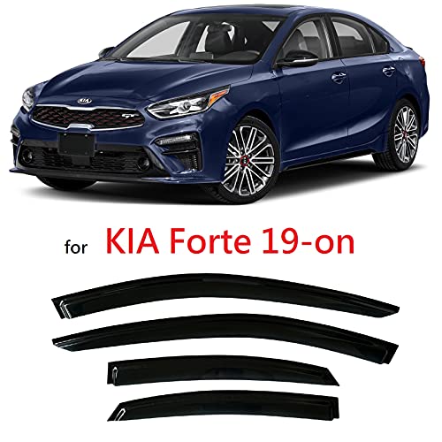 Optimal Smoke Tinted Tape-On Side Window Vent Visor Deflectors Rain Guards Compatible with Kia Forte 2019 2020 2021 2022 EX FE GT LINE LXS, KIFTVS19
