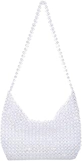 Borsa a tracolla fatta a mano, con perline, colore: Trasparente
