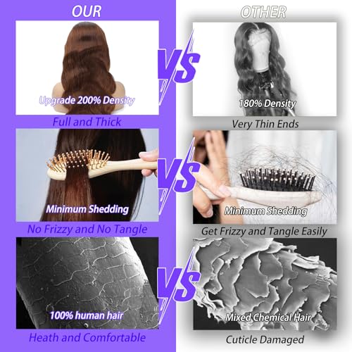 A8 Chocolate Brown Human Hair Wig 200 Density 13X6 Body Wave Lace Front Wigs Human Hair HD Frontal Wigs Pre Plucked Glueless Brown Lace Front Wig for Women 26 Inch - Image 6
