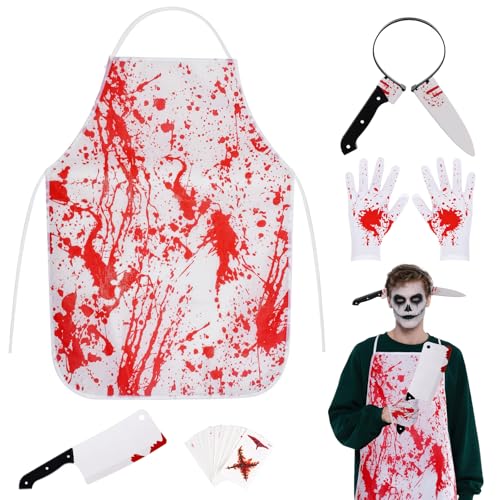 Ishua 5pcs Butcher Costume Set - Halloween Bloody Costumes Accessories,
