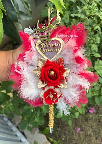 Image of Customize Beautiful Nikah Pen with Red Roses | Customised for Wedding Ceremony | Bride and Groom Name (Blue Ink)