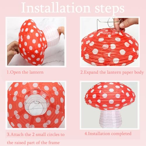 Image of 6 Pcs Large 12 Inch Mushroom Paper Lanterns, 3D Hanging Ceiling Decor