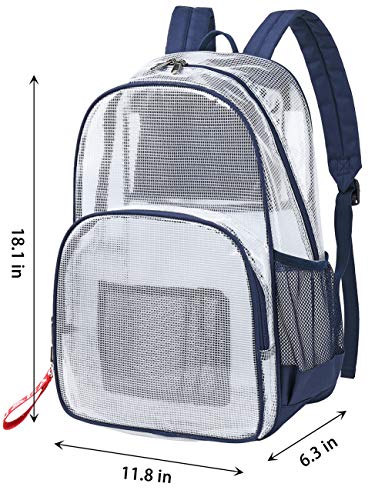 Mygreen Heavy Duty Clear Bookbag Durable Plastic Transparent Clear Backpack For School Work Boy Men (Dark Blue, Large) #TOP1