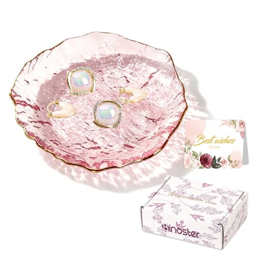 Image of Gifts For Women Pink Jewelry Tray Glass Ring Holder Dish Key Bowl Trinket Dish Bathroom Vanity Organizer Aesthetic Bridesmaid Bride Wedding Engagement Retirement Teacher Gifts For Women Her Coworkers