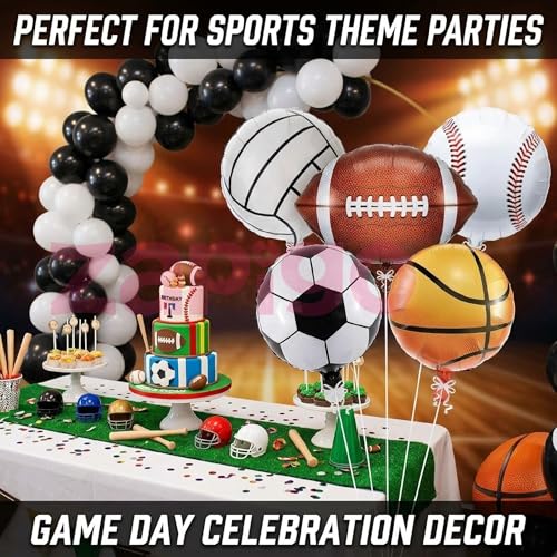 Image of Balloonistics Sports Basketball Football Ball Theme Happy Birthday Balloon Bouquet Pack Of 5