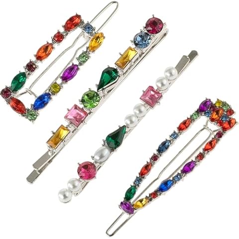 4Pcs Vintage Colourful Rhinestones Hair Clips, Duckbill Alligator Hair Pins, Crystal Pearl Hair Barrettes, Elegant Metal Bobby Hairpin Hair Accessories Headwear Styling Tools for Women Girls Cover