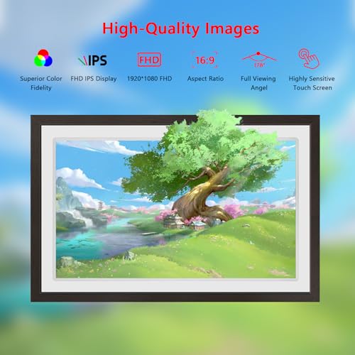 Image of FRAMEO Digital Picture Frame Touch Screen 32GB Storage WiFi Smart 21.5 inch Photo Frame, FHD IPS Auto-Rotate, Attach Wall mounting Bracket Share Photos or Videos Instantly via Frameo APP