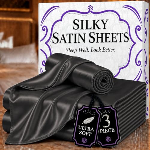 Image of DECOLURE Satin Sheets Twin Size | Softer Than Silk | Luxury 3 Pc Bed Set
