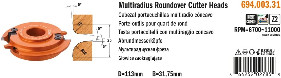 CMT CMT 694.003.31 Multiradius Roundover Cutter Head, 4-29/64-Inch Diameter, 1-1/4-Inch Bore