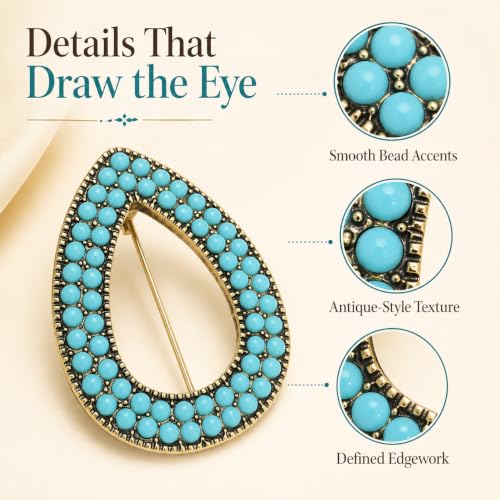 Image of Turquoise West Cowboy Oval Tear Drop Brooch Pin for Women Retro Brooches Pins Classic Fashion Jewelry Accessories Gift