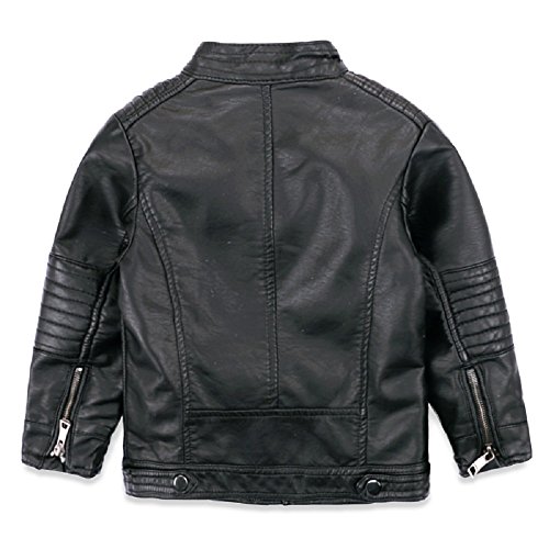 LJYH Boys Leather Jackets New Spring Biker Children Girls Collar Quilted Motorcycle Faux Leather Zipper Coats Black 9/10yrs3