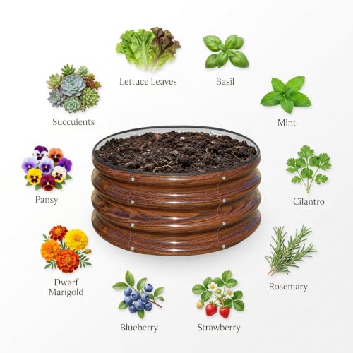 Image of SnugNiture 3 Pcs 2x2x1ft Round Galvanized Raised Garden Bed Kit Outdoor, Metal Planter Box for Planting Plants Vegetables, Brown