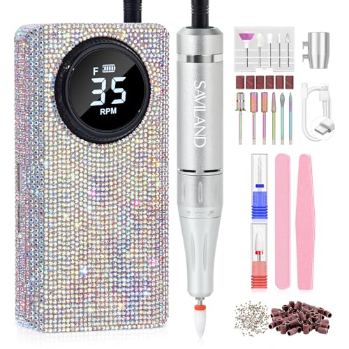 Image of SAVILAND Professional Nail Drill Kit: 35000RPM Rhinestones Nail Drill for Nails Electric Nail File Professional Portable Efile with Drill Bits Nails Filer Buffer Salon Home Manicure Pedicure
