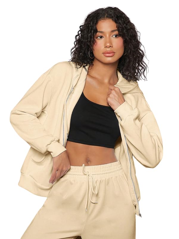Image of Imsa Moda Women's Polycotton Fleece Plain Hooded Neck Full Zipper Winter Jacket Sweatshirts Casual Hoodie with Kangaroo Pocket