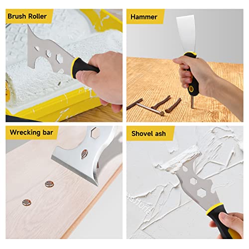 3Pcs Putty Knife, 2\" 4\" Spackle Knife Set Stainless Steel 15-in-1 Painters Scraper Wallpaper Scraper Tool for Repairing Drywall, Removing Wallpaper, Applying Putty, Plaster, Cement, Adhesive