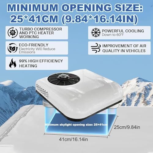850W RV Rooftop Air Conditioner - 12V/24V Cool & Heat AC Unit for Campers, Vans, Golf Carts, Buses & Excavators - 450m³/h Air Circulation, White Cool 12V