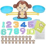 [Diversión a los números de aprendizaje]: viene con 19 monos, 1-10 números, 30 tarjetas de doble cara, escala de mono, base, 2 sartenes de escala y un folleto de instrucciones. El peso de los números coincide con la cantidad correspondiente de monos. Los niños pueden desarrollar fácilmente la equivalencia entre cantidades y numeración real a través de la reproducción.