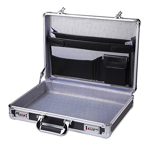 Silver Aluminum Briefcase Flight Cabin Crew Hand Luggage,Hard-sided with Combination Locks
