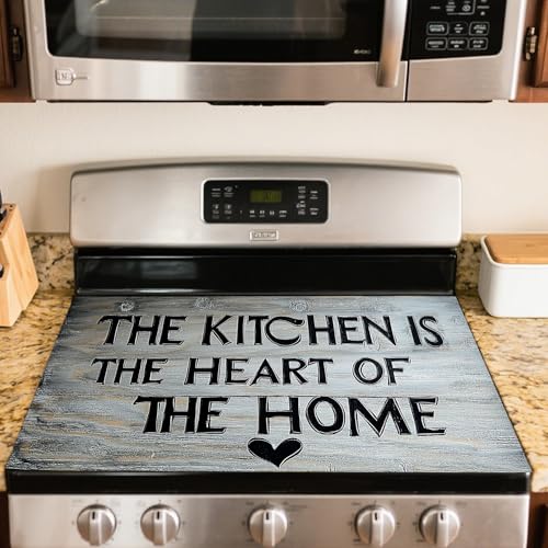 Image of Nuxovilar Stove Top Cover for Electric Stove, 20x28 Inch Polyester Glass Cooktop Protector with inchHome Sweet Home inch & Red Hearts Motif, for Kitchen Decor & Daily Use