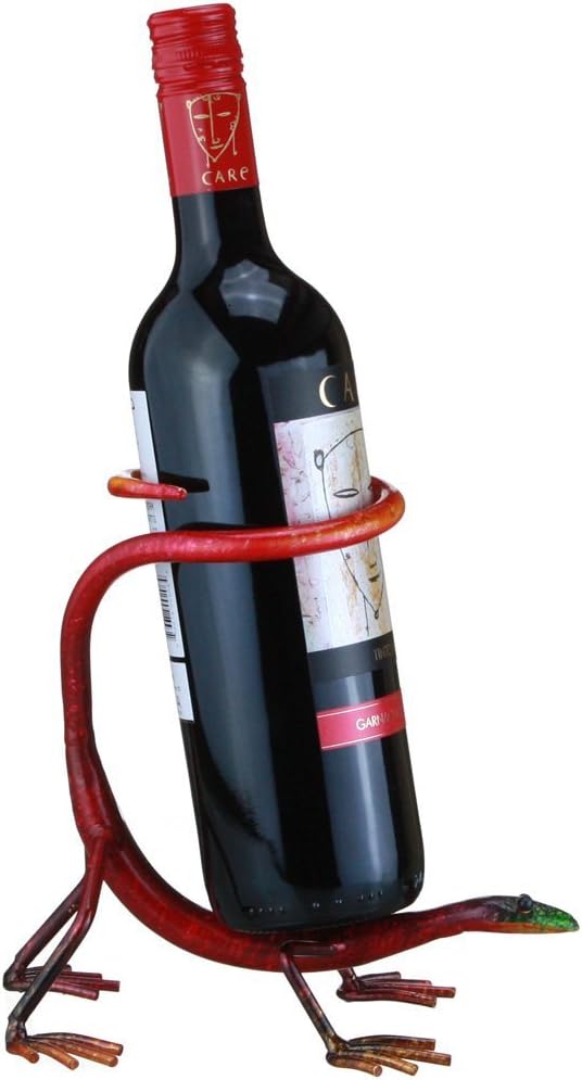 Gecko Through Tail - Decorative Wine Bottle Holder - Caddy - Display - 7" Tall X 4" Diameter