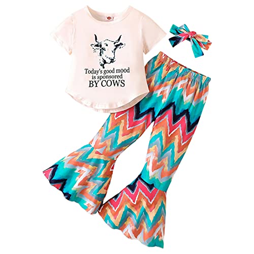 DDDHL 2023 Summer Baby Outfit Toddler Girls Verão Manga Curta Carta Vaca Estampas Tops Meninas Adole