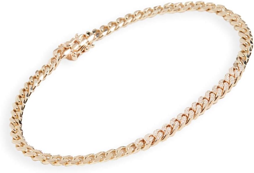 EF Collection Women's 14k Diamond Mini Curb Chain Bracelet, Yellow Gold, One Size
