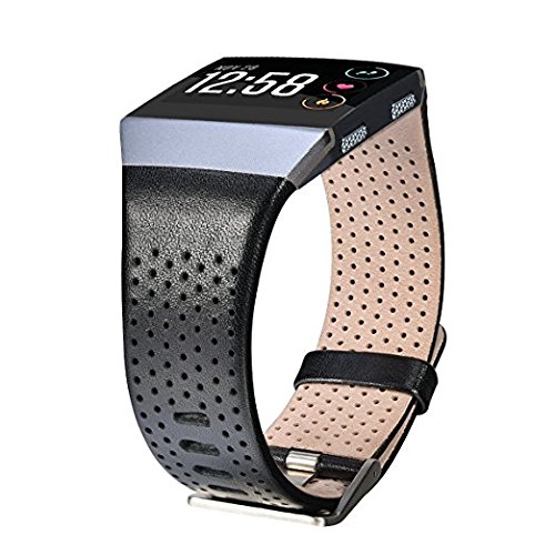 Fitbit Ionic Armband, Leder Klein, echtes Leder Smart Uhrenarmband Armband Ersatz Armband für Fitbit Ionic Smart Fitness Uhr(Schwarz#2, Klein)