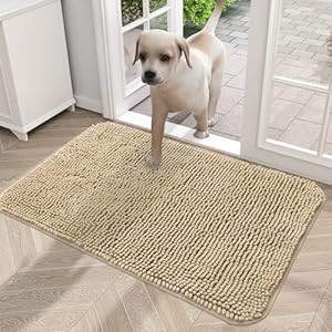 OLANLY Dog Door Mat for Muddy Paws, Absorbs Moisture and Dirt, Absorbent Non-Slip Washable Mat, Quick Dry Microfiber, Mud Mat for Dogs, Entry Indoor Door Mat for Inside Floor(24×16 Inches, Beige)