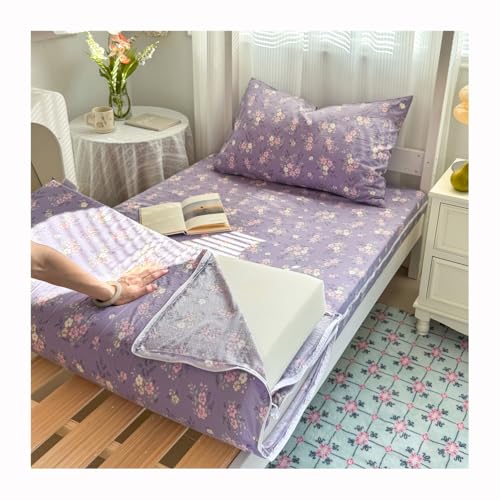 Mswborml Printed Zippered Futon Cover for Japanese Futon Floor Mattress, Full Size Zipper Mattress Protector Pad Bed Cover, Super Soft Thai/Korean Sleep Mat Cover,F,90x190cm/35x75in